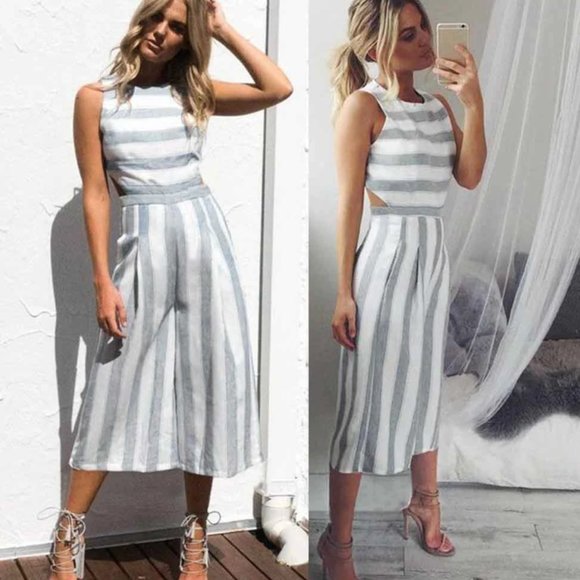 Fancyinn Sleeveless Striped Jumpsuit. Size Medium - Picture 3 of 4